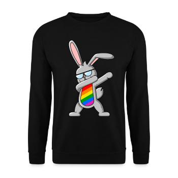 LGBTQIA+ Dabbing Bunny - Rainbow Dab Dance - Unisex Sweatshirt - black - Front - Alina (178cm) & Michal (187cm)
