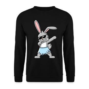 Dabbing Hase mit Hawaii Rock Design Geschenkidee - Unisex Pullover - Schwarz - Vorne - Alina (178cm) & Michal (187cm)