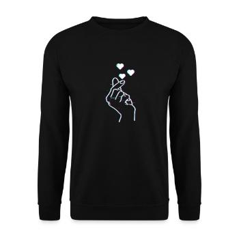 K-Pop Korean Doigt symbole Saranghae Glitch Art - Sweat-shirt Unisexe - noir - Devant - Alina (178cm) & Michal (187cm)