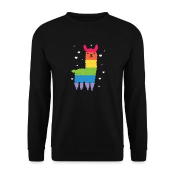 Gay Pride Regenbogenflagge Lama LGBTQ - Unisex Pullover - Schwarz - Vorne - Alina (178cm) & Michal (187cm)