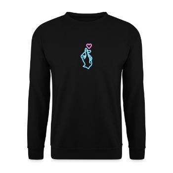 Saranghae Hand Finger Herz K-Pop - Unisex Pullover - Schwarz - Vorne - Alina (178cm) & Michal (187cm)