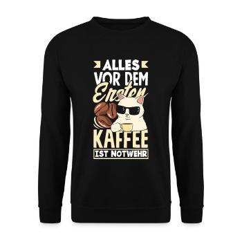 Alles vor dem ersten Kaffee ist Notwehr Lustiges - Unisex Pullover - Schwarz - Vorne - Alina (178cm) & Michal (187cm)