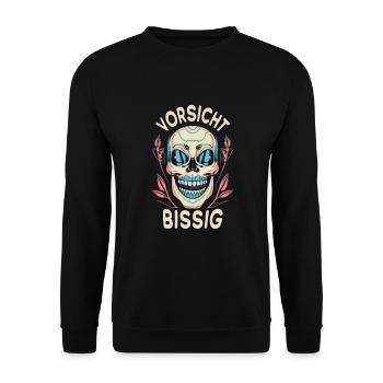 TShirt Vector Text Vorsicht Bissig typograph - Unisex Pullover - Schwarz - Vorne - Alina (178cm) & Michal (187cm)