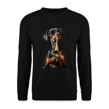 Doberman Pinscher Trumpet - Unisex Sweatshirt - black - Front - Alina (178cm) & Michal (187cm)