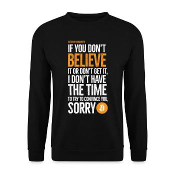 Satoshi Nakamoto talks about Bitcoin - Unisex Sweatshirt - black - Front - Alina (178cm) & Michal (187cm)