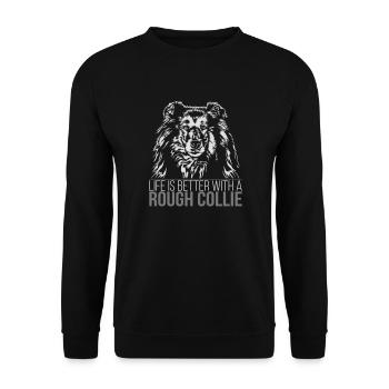 ROUGH COLLIE life is better Hundespruch Wilsigns - Unisex Pullover - Schwarz - Vorne - Alina (178cm) & Michal (187cm)