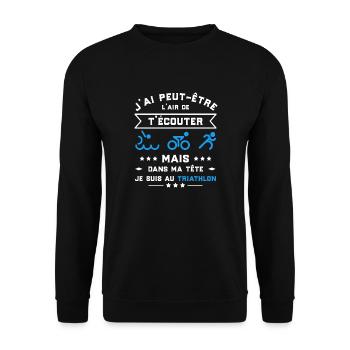 je suis au triathlon t-shirt humour - Sweat-shirt Unisexe - noir - Devant - Alina (178cm) & Michal (187cm)