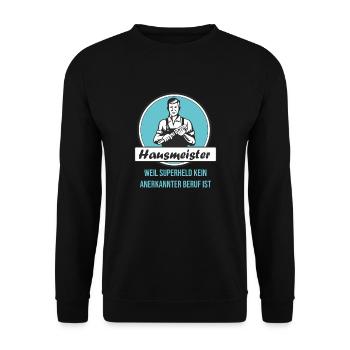 Hausmeister Superheld - Unisex Pullover - Schwarz - Vorne - Alina (178cm) & Michal (187cm)