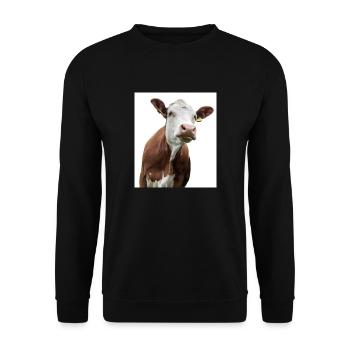 Cow. Kuh. koe. ko. vaca. ku. lehmä. vache - Unisex Pullover - Schwarz - Vorne - Alina (178cm) & Michal (187cm)