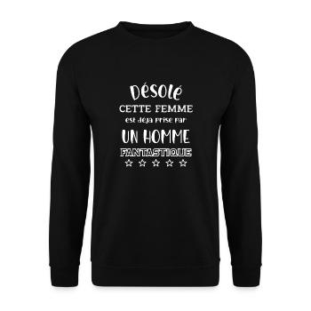 désolé cette femme est déjà prise par un homme - Sweat-shirt Unisexe - noir - Devant - Alina (178cm) & Michal (187cm)