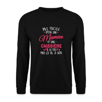 maman et caissière / humour maman caissière - Sweat-shirt Unisexe - noir - Devant - Alina (178cm) & Michal (187cm)