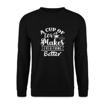 Eine Tasse Tee macht alles besser, Tee Liebhaber - Unisex Pullover - Schwarz - Vorne - Alina (178cm) & Michal (187cm)
