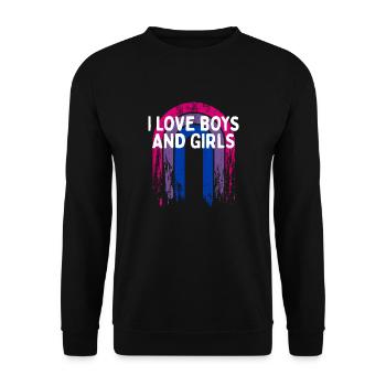 I Love Boys and Girls Bisexual LGBTQ Bi Pride Gay - Unisex Sweatshirt - black - Front - Alina (178cm) & Michal (187cm)