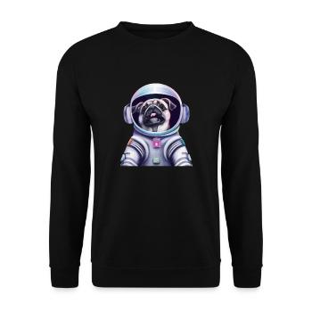 Mops Hund im Raumanzug Lustige Geschenkidee - Unisex Pullover - Schwarz - Vorne - Alina (178cm) & Michal (187cm)
