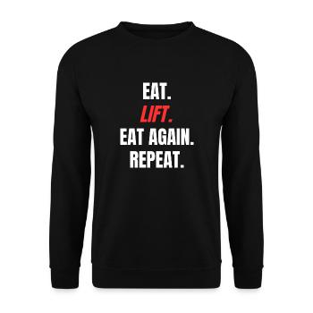 Eat. Lift. Eat Again. Repeat. - Unisex Pullover - Schwarz - Vorne - Alina (178cm) & Michal (187cm)
