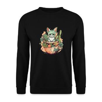 Cat in teracotta pot with cactus - Unisex Sweatshirt - black - Front - Alina (178cm) & Michal (187cm)