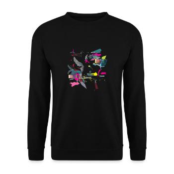 « Oiseau coloré » en rose - Sweat-shirt Unisexe - noir - Devant - Alina (178cm) & Michal (187cm)