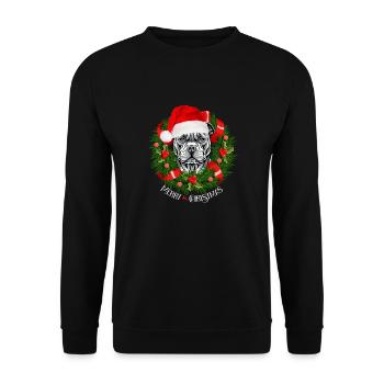 Funny Pitbull Christmas Reindeer Santa- Tree Light - Unisex Sweatshirt - black - Front - Alina (178cm) & Michal (187cm)
