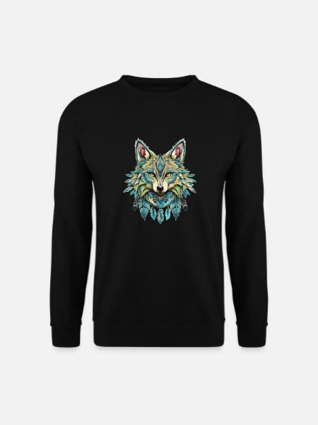 Fuchs mit Federn traditionelles Design spirit - Unisex Pullover - Schwarz