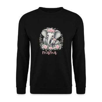 Mama Heart Floral Wreath Elephant Baby Shower - Unisex Pullover - Schwarz - Vorne - Alina (178cm) & Michal (187cm)