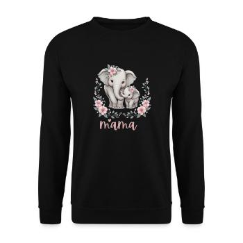 Mama Heart Floral Wreath Elephant Baby Shower - Unisex Pullover - Schwarz - Vorne - Alina (178cm) & Michal (187cm)