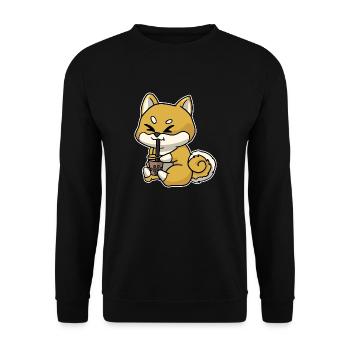 Anime Kawaii Bubble Tea Drinking Fox Hand Drawn - Unisex Sweatshirt - black - Front - Alina (178cm) & Michal (187cm)