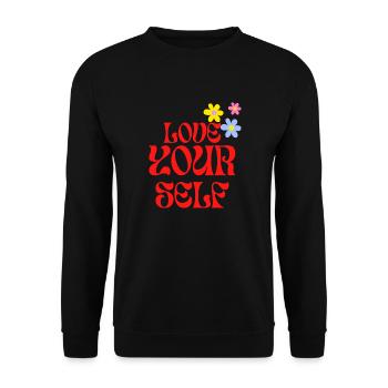 Love you self Retro Design Rot Blumen - Unisex Pullover - Schwarz - Vorne - Alina (178cm) & Michal (187cm)