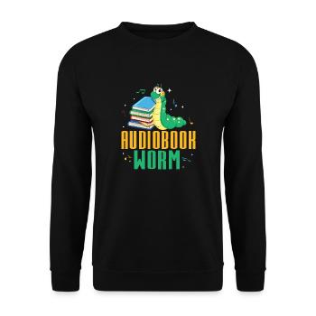 Ears Always Open: Proud Audiobook Worm - Unisex Pullover - Schwarz - Vorne - Alina (178cm) & Michal (187cm)