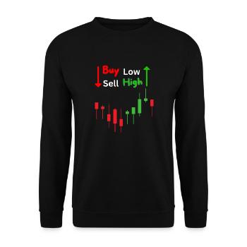 Buy Low Sell High Trader online Shoppen Geschenke - Unisex Pullover - Schwarz - Vorne - Alina (178cm) & Michal (187cm)