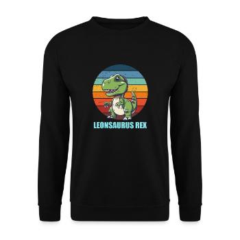 Leonsaurus Rex Geschenkidee für Leon - Unisex Pullover - Schwarz - Vorne - Alina (178cm) & Michal (187cm)
