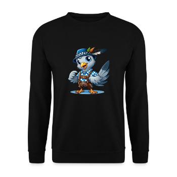 Taube in Tracht - Unisex Pullover - Schwarz - Vorne - Alina (178cm) & Michal (187cm)