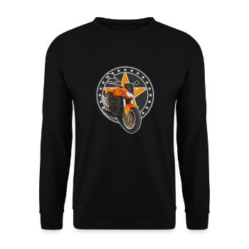 Superbike // Orange // Illustration - Unisex Pullover - Schwarz - Vorne - Alina (178cm) & Michal (187cm)