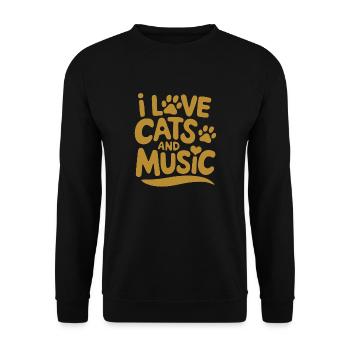 Ich liebe Katzen und Musik - Unisex Pullover - Schwarz - Vorne - Alina (178cm) & Michal (187cm)