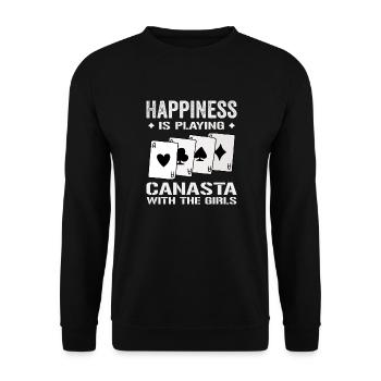 Glück beim Spielen von Canasta mit den Mädchen | Canasta - Unisex Pullover - Schwarz - Vorne - Alina (178cm) & Michal (187cm)