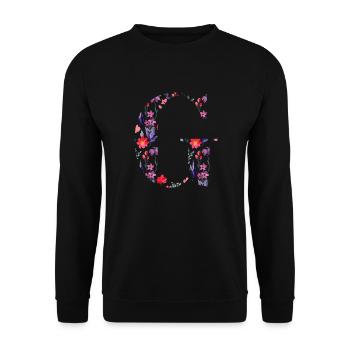 Personalisierter Blumenbuchstabe g - Geschenkidee - Unisex Pullover - Schwarz - Vorne - Alina (178cm) & Michal (187cm)