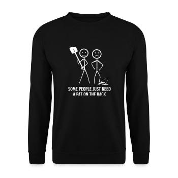 Humorvolles Klaps auf der Rückseite Design - Unisex Pullover - Schwarz - Vorne - Alina (178cm) & Michal (187cm)