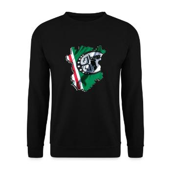 (RU) Tschetschenien Flagge in eigener Landkarte - Unisex Pullover - Schwarz - Vorne - Alina (178cm) & Michal (187cm)