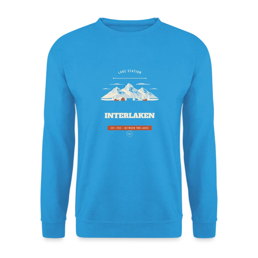 Interlaken badge on a unisex sweatshirt, sea blue