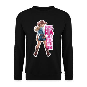 Humorvolles Leben auf dem Bauernhof Cowboy für - Unisex Pullover - Schwarz - Vorne - Alina (178cm) & Michal (187cm)