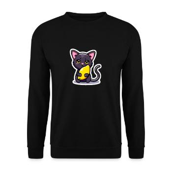 Un chat et sa mangue - style autocollant - Sweat-shirt Unisexe - noir - Devant - Alina (178cm) & Michal (187cm)
