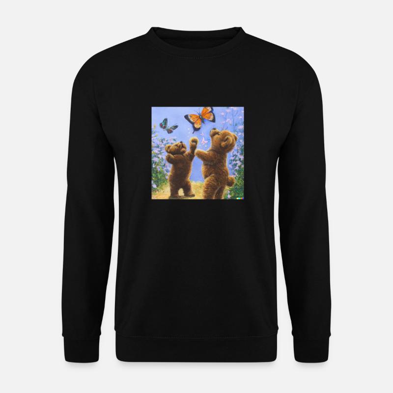 Teddy Bären Fangen Schmetterlinge - Unisex Pullover - Schwarz