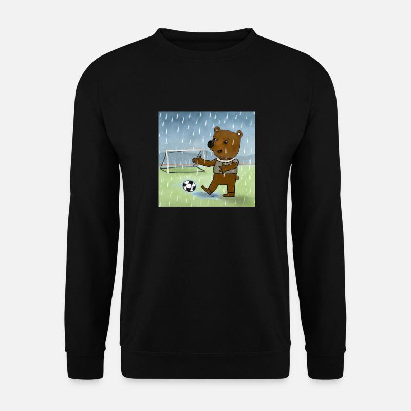 Der Bär spielt im Regen Fußball - Unisex Pullover - Schwarz