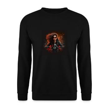 Weiblicher Biker 2 - Unisex Pullover - Schwarz - Vorne - Alina (178cm) & Michal (187cm)