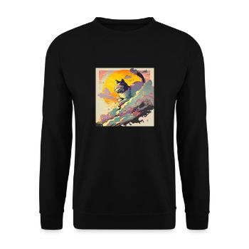 Cat Ukiyo-e - Unisex Pullover - Schwarz - Vorne - Alina (178cm) & Michal (187cm)