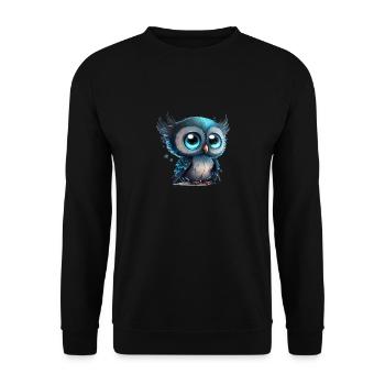 a cute owl smiling comic art blue and black - Unisex Pullover - Schwarz - Vorne - Alina (178cm) & Michal (187cm)