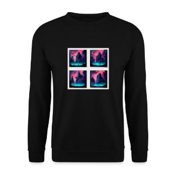 strange new world city im cyber punk style in neon - Unisex Pullover - Schwarz - Vorne - Alina (178cm) & Michal (187cm)