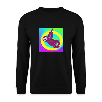 Freddie, das fröhliche Faultier - Unisex Pullover - Schwarz - Vorne - Alina (178cm) & Michal (187cm)