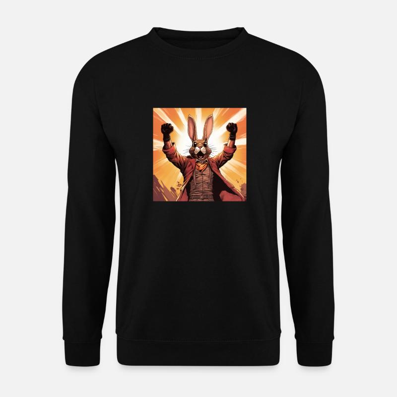 Lustighausen - Jubelnder Hase im Comic Stil - Unisex Pullover - Schwarz