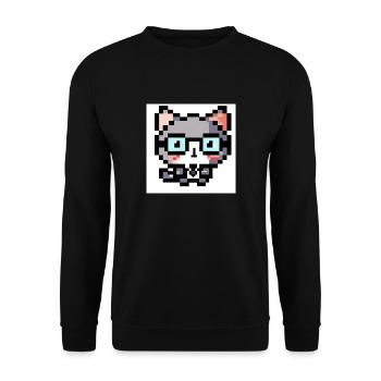 Cat Professor Enseignant, technicien de laboratoire, lunettes, pixel art - Sweat-shirt Unisexe - noir - Devant - Alina (178cm) & Michal (187cm)