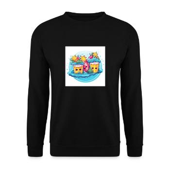 Cheerful Pool Party with Inflatable Fun - Unisex Pullover - Schwarz - Vorne - Alina (178cm) & Michal (187cm)